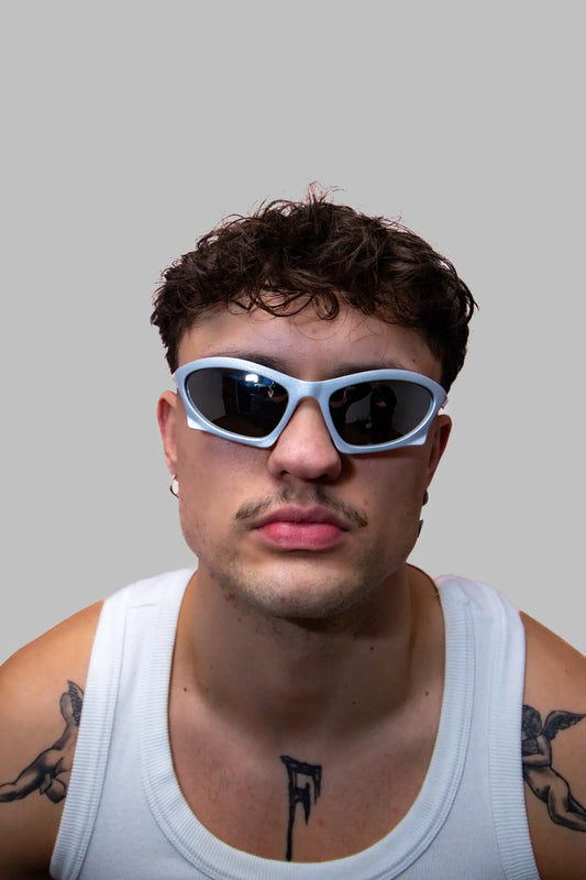 Silbrige Techno Rave Brille für Rave Outfits eckig