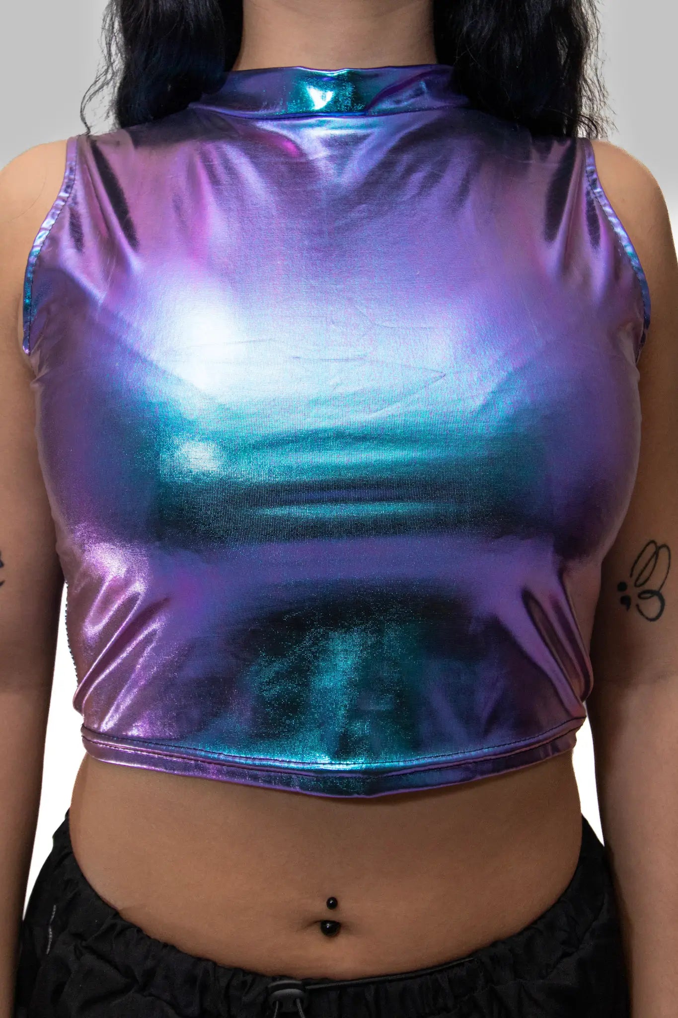 Damen Techno Rave Outfit farbiges Top hellblau