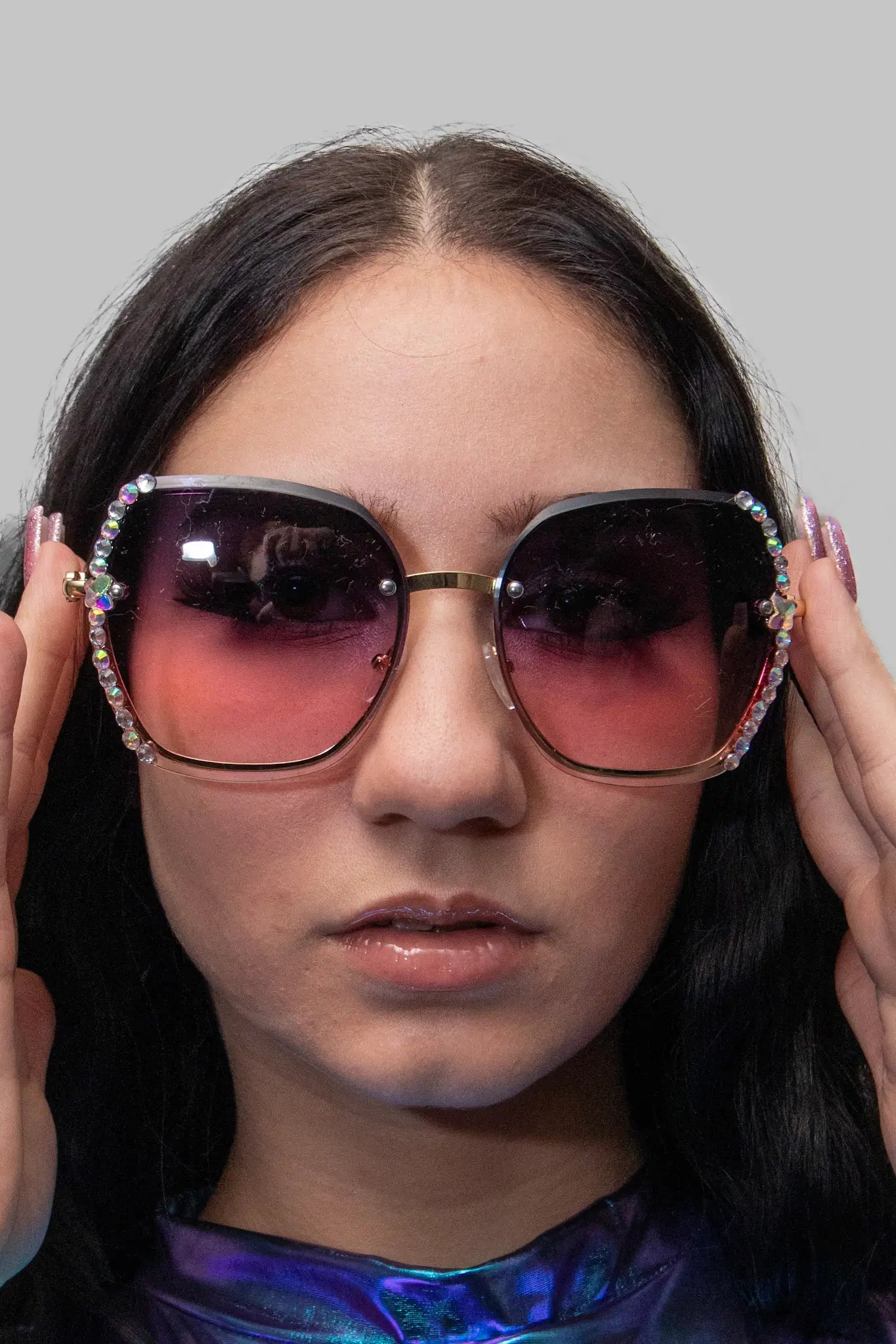 Lilla Techno Rave Brille für Rave Outfits in der Schweiz mit Glitzer