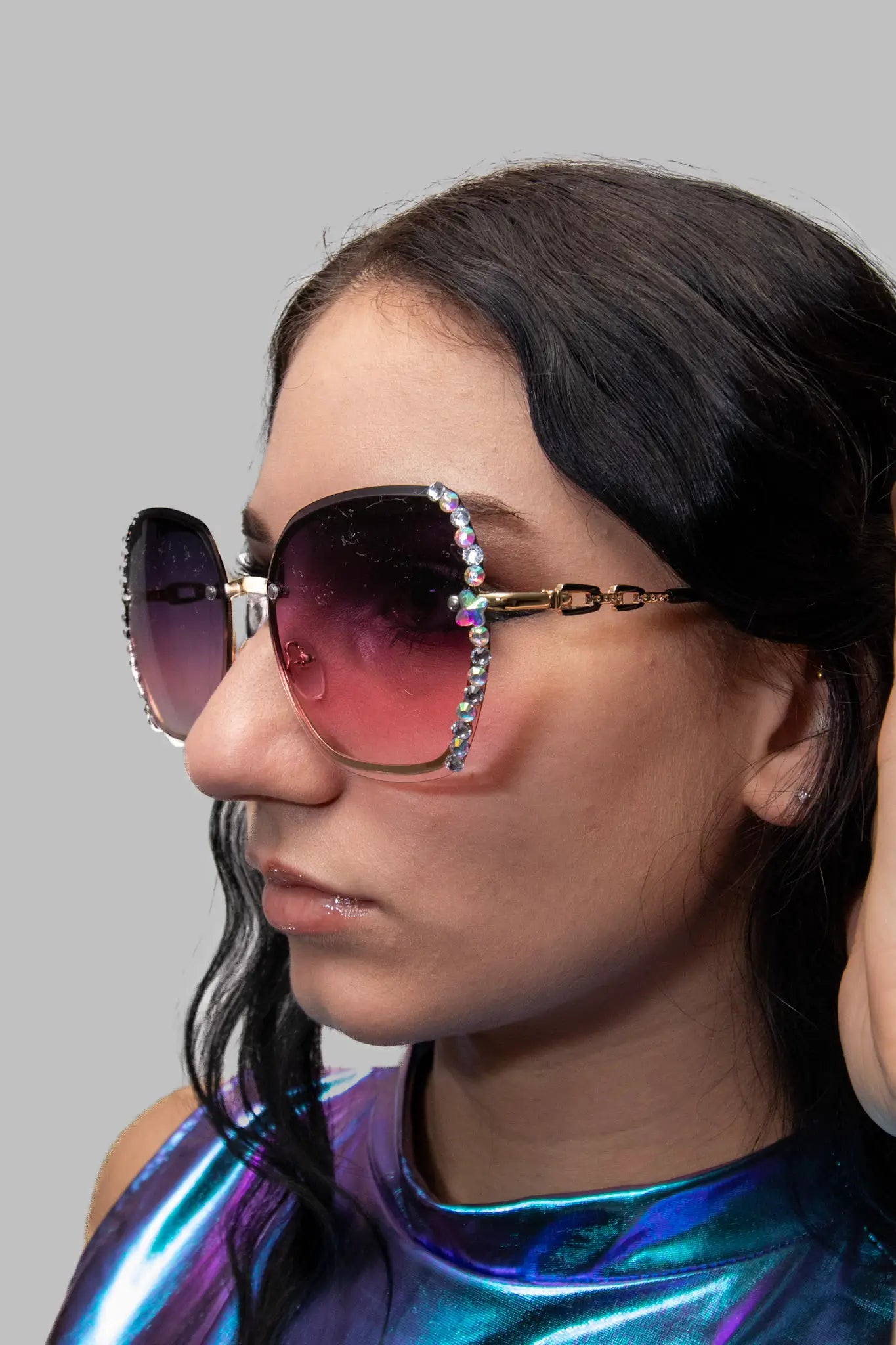 Lilla Techno Rave Brille für Rave Outfits in der Schweiz mit Glitzer