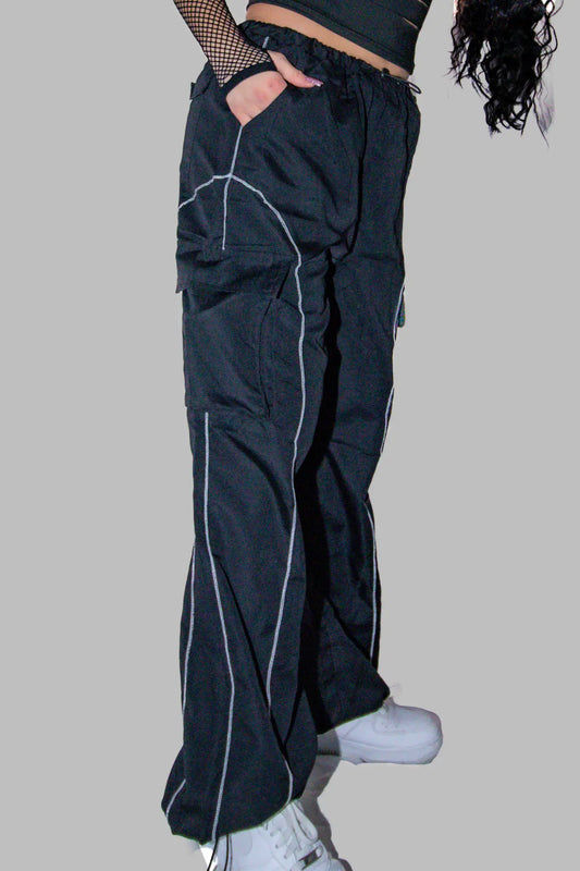 Go Cargo Baggy Pants: Schwarze Rave Cargohose