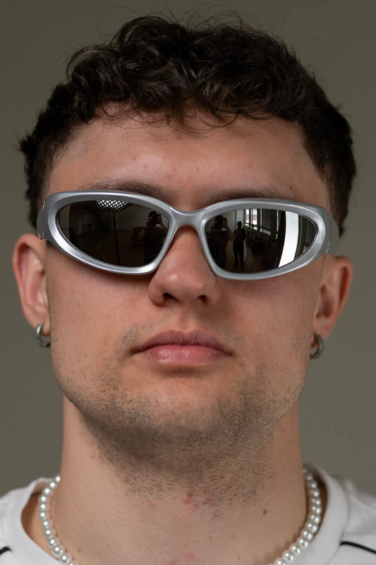 Futuristic full Silver Shades: Rave Brille