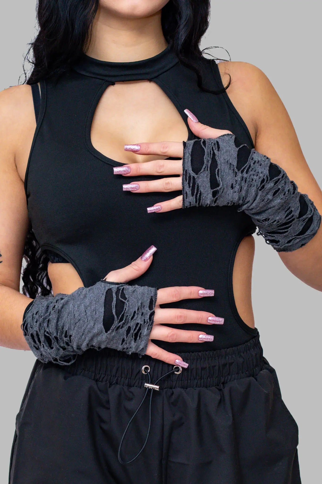 Techno Gloves: Graue Rave Handschuhe