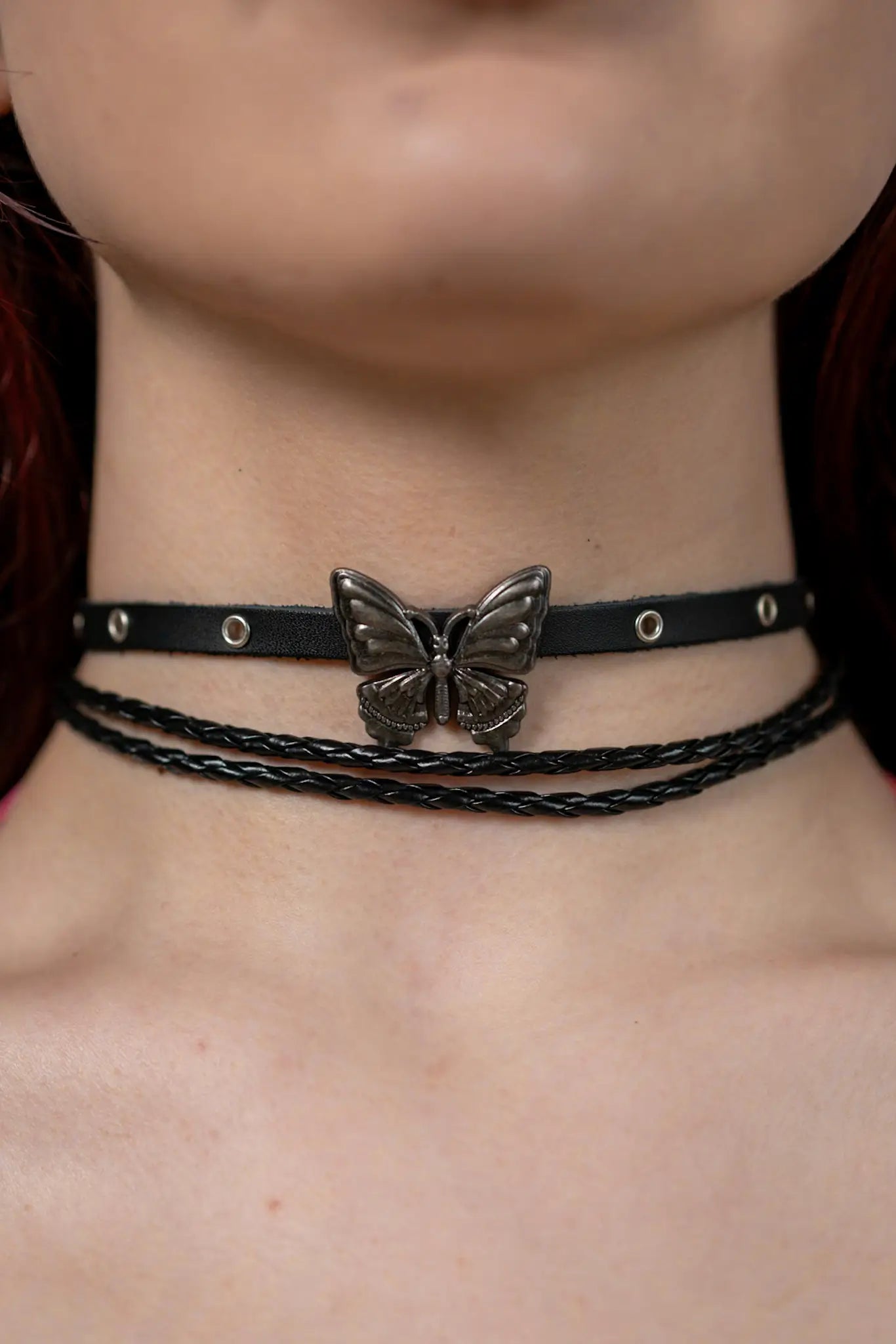 Schwarze Rave Schmuck Kette mit Schmetterling